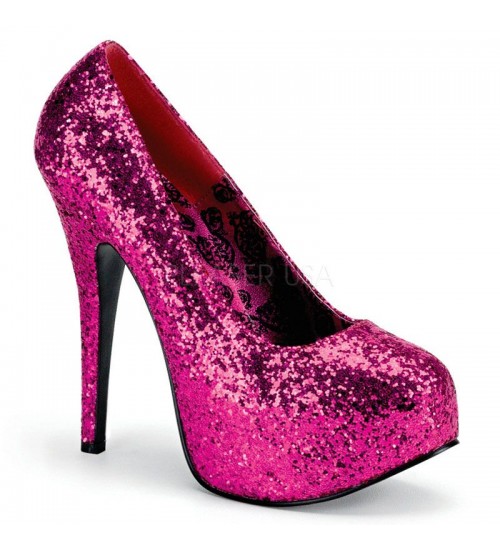 Teeze Hot Pink Wide Width Glitter Platform Pump