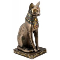 Bastet Bronze Hieroglyphic Cat Statue