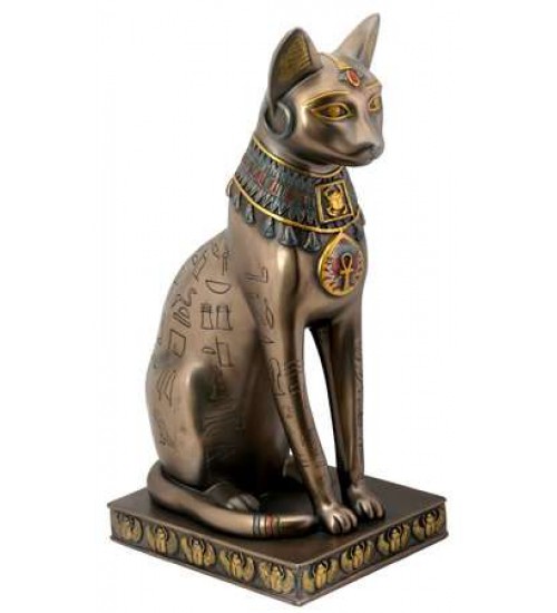 Bastet Bronze Hieroglyphic Cat Statue