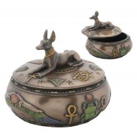 Anubis Egyptian Jackal Round Trinket Box