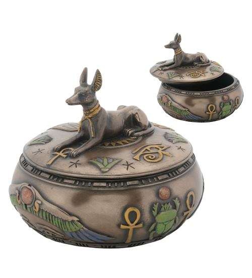 Anubis Egyptian Jackal Round Trinket Box