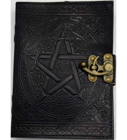 Pentacle Black Leather Book of Shadows 7 Inch Journal with Latch