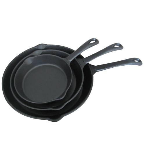 Cast Iron Skillet Trio with Long Handles